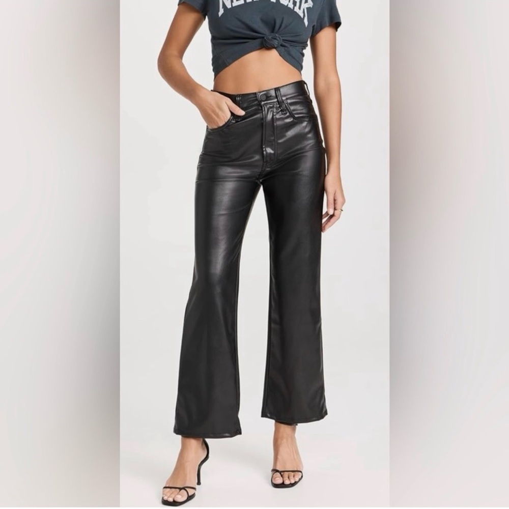 MOTHER Faux Leather Wide-Leg Pants | Black | Size 28